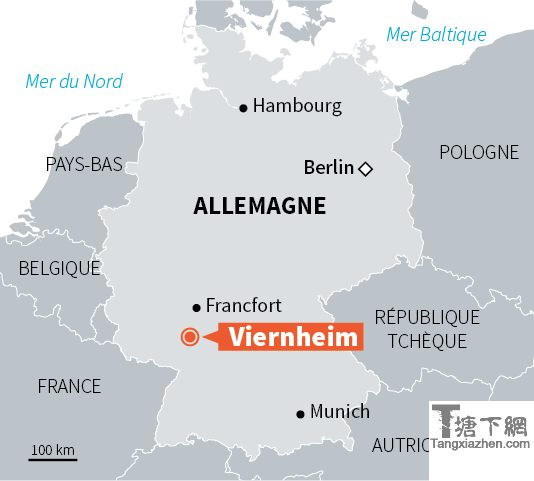Carte de situation de Viernheim en Allemagne.